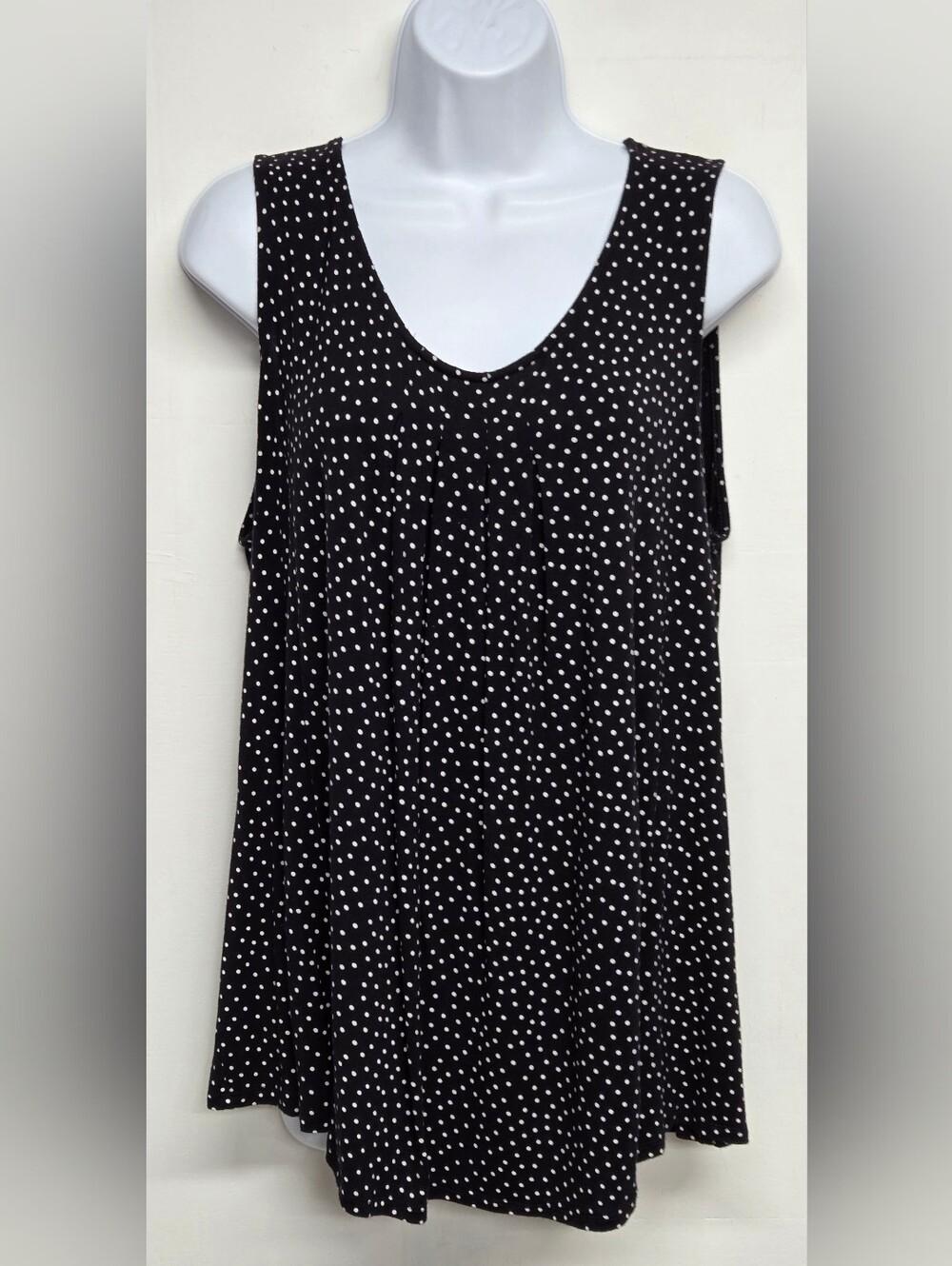 Croft & Barrow XL Slinky Stretch Knit Tank Top Polka Dot Pleated Baby Doll Style
